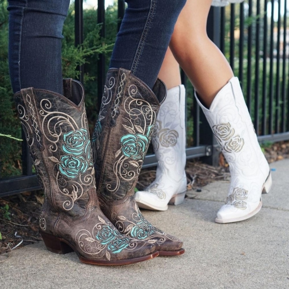 White Rose Inlayed Women's Cowgirl Boots (M50032)